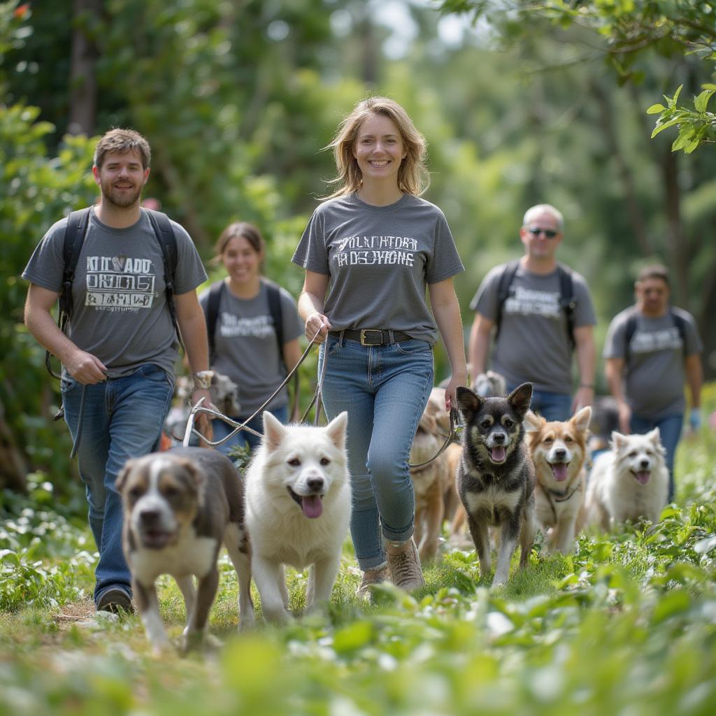 Volunteers Walking Rescue Dogs