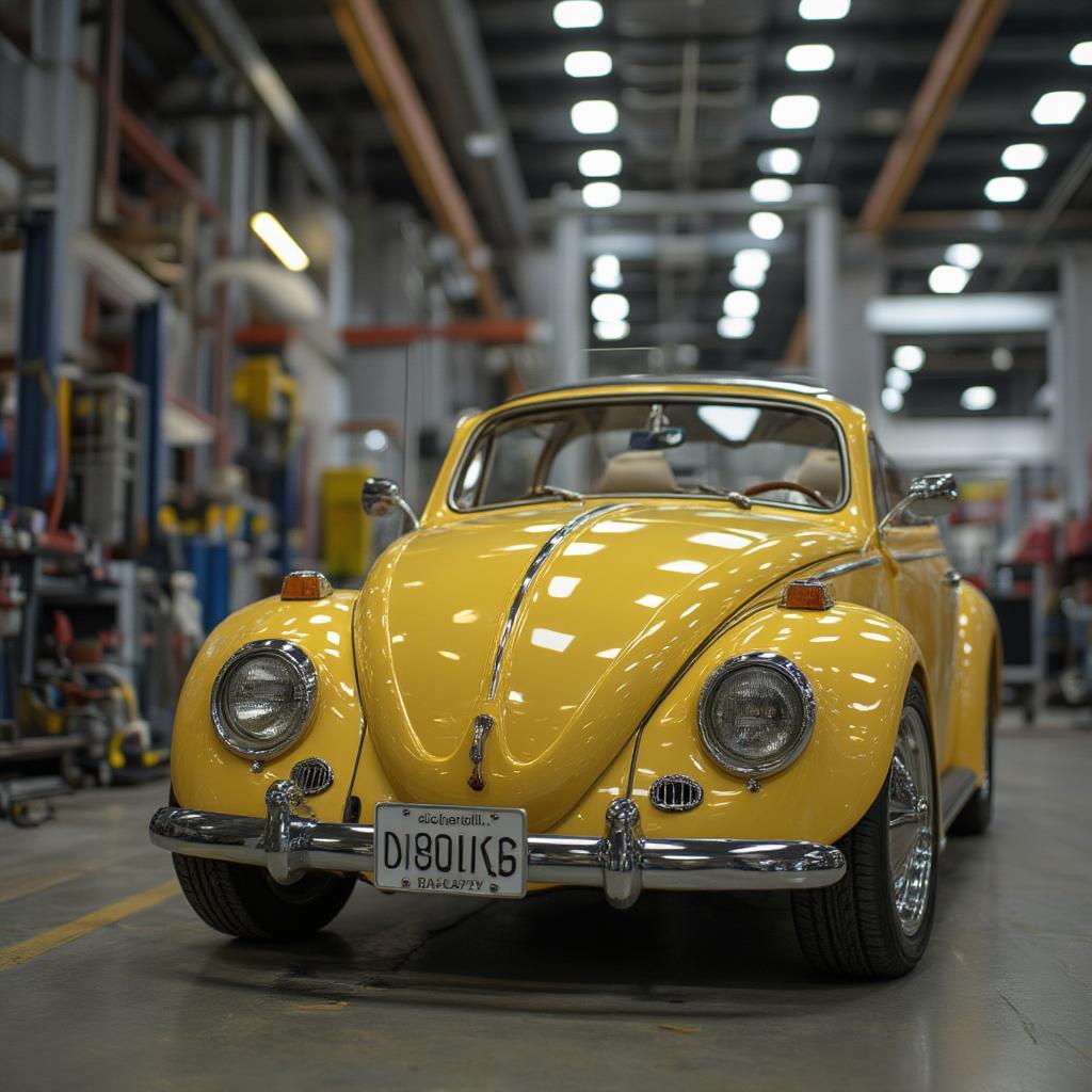 Classic VW Beetle safely parked in a secure garage