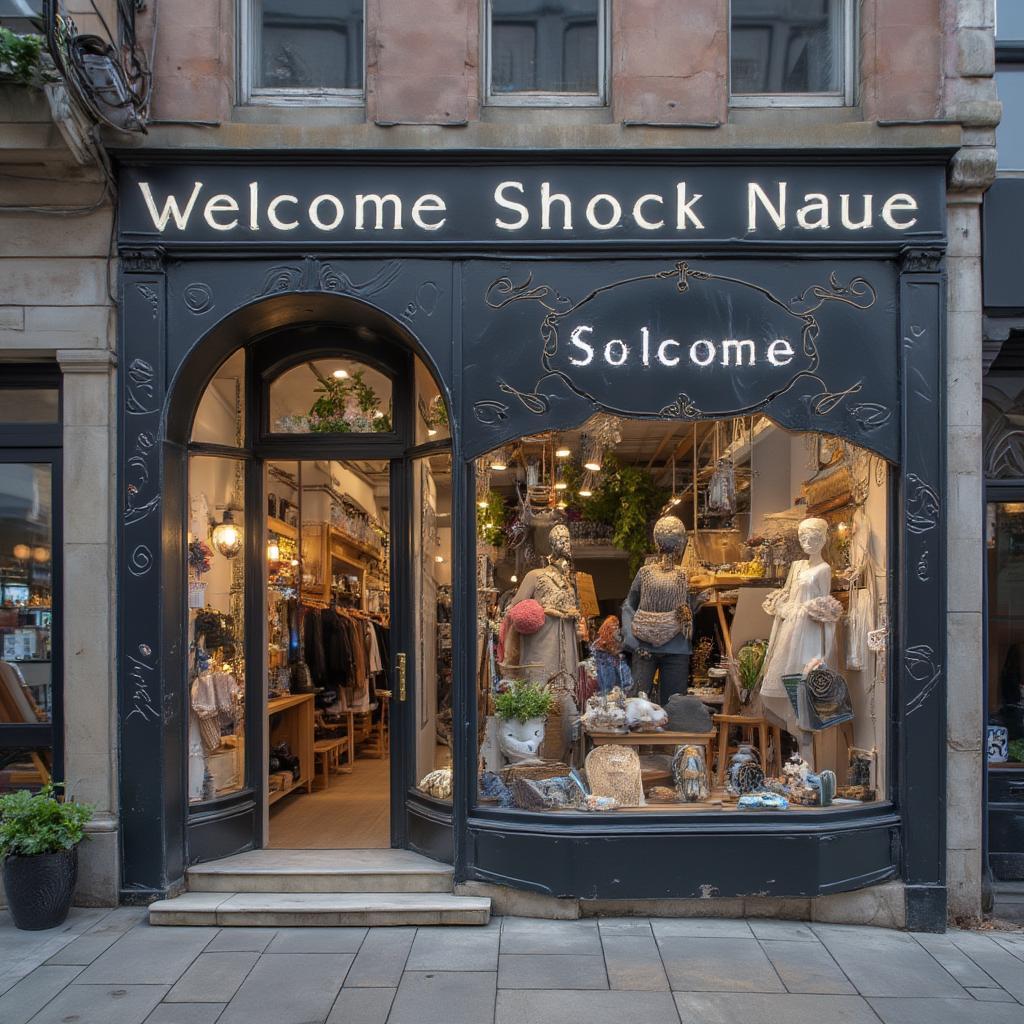 Welcome Shock Naue storefront, displaying unique merchandise