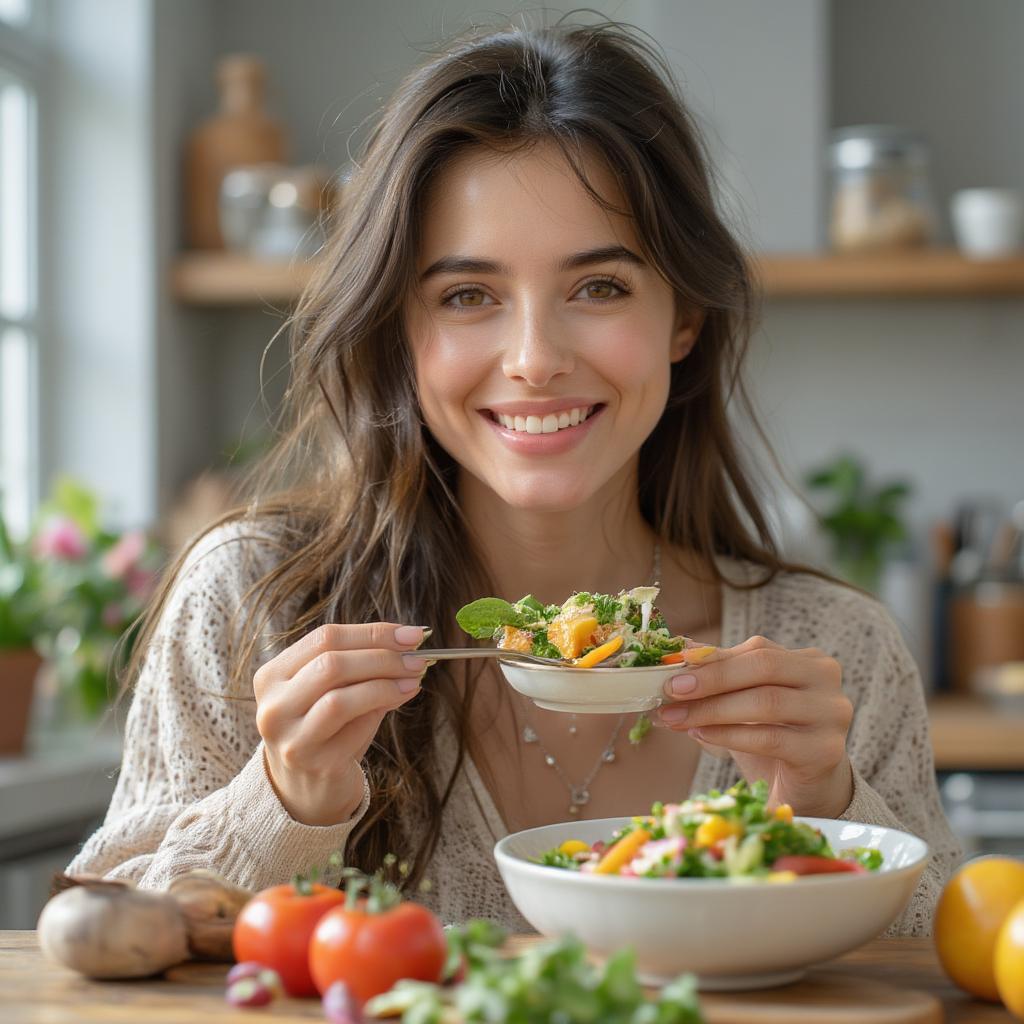 Woman eating a nutritious salad