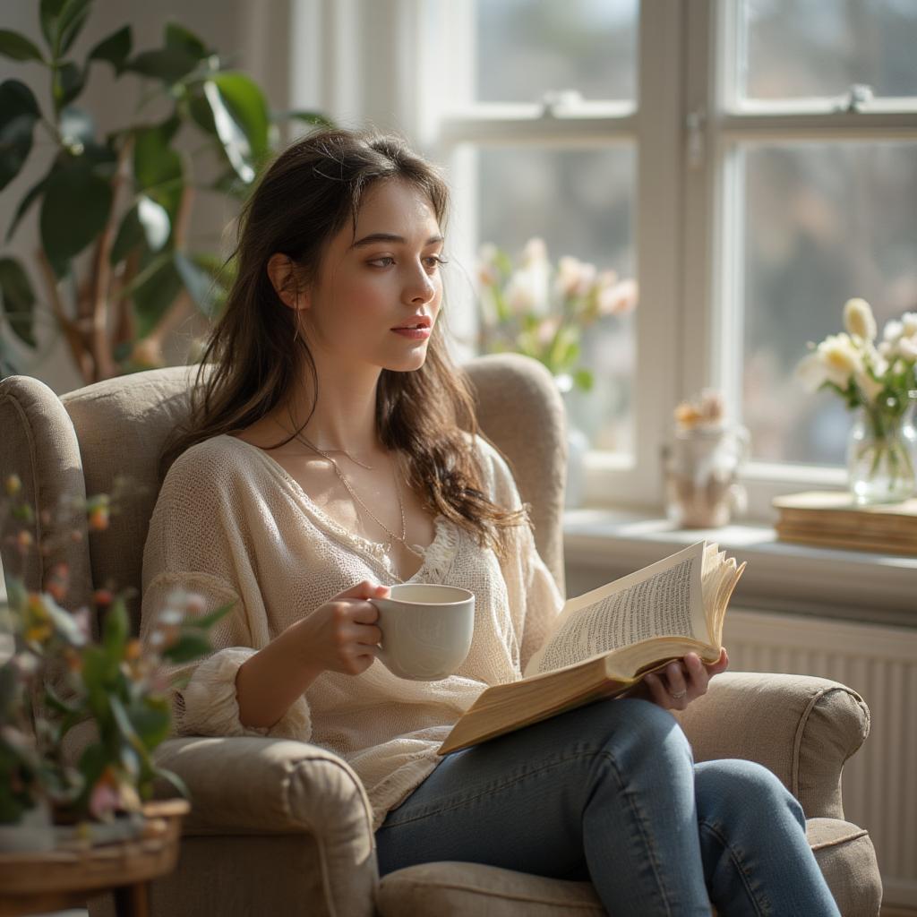 woman-sitting-with-a-cup-and-an-inspirational-book