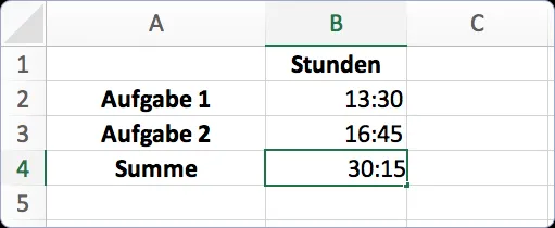 Addition von mehr als 24 Stunden in Excel