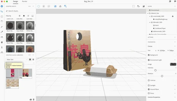 Adobe Dimension Anwendung von Grafiken als Aufkleber auf 3D-Modelle