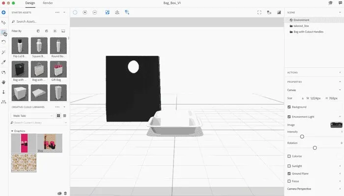 Adobe Dimension Auswahl- und Skalierungswerkzeug mit hervorgehobenen Skalierungshebeln