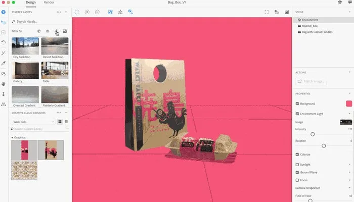 Adobe Dimension Beleuchtungseinstellungen mit verschiedenen Lichtquellen