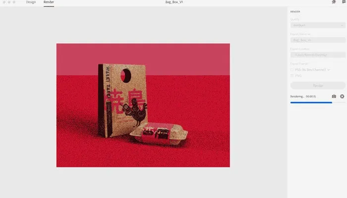 Adobe Dimension final gerendertes Bild einer Take-out-Verpackung