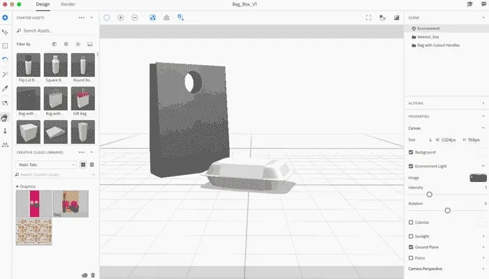 Adobe Dimension Handwerkzeug beim Verschieben der Kameraansicht