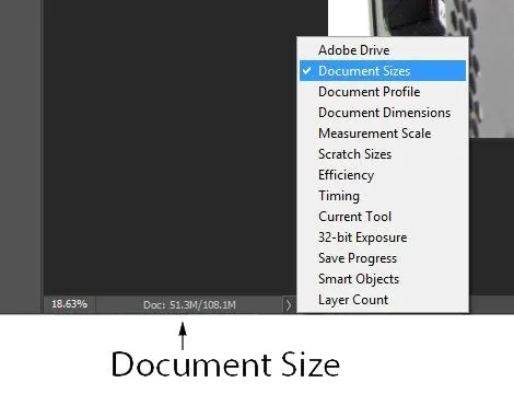 Adobe Photoshop Anzeige der Dokumentengröße