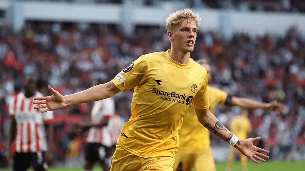 Albert Grønbæk von Bodø/Glimt feiert sein Tor gegen PSV Eindhoven in der Europa League Gruppenphase