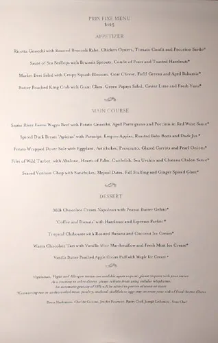 Alex Restaurant Prix Fixe Menü