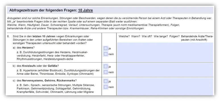 Allianz DLVAG Risikolebensversicherung ärztliche Untersuchung – Fragenkatalog