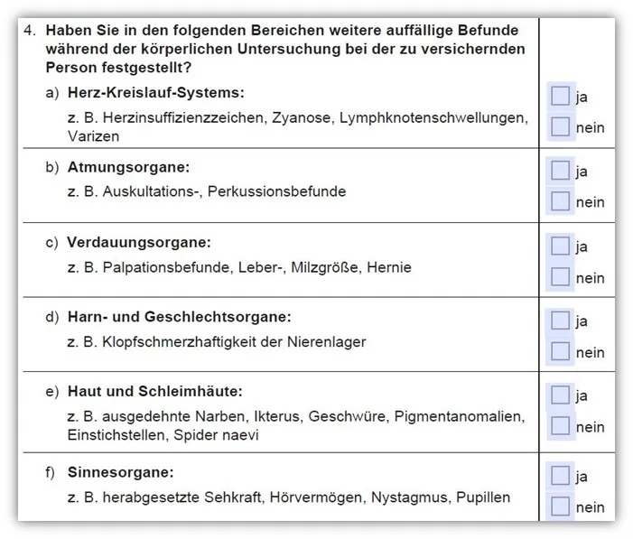 Allianz DLVAG Risikolebensversicherung ärztliches Zeugnis Untersuchung – Auffällige Befunde
