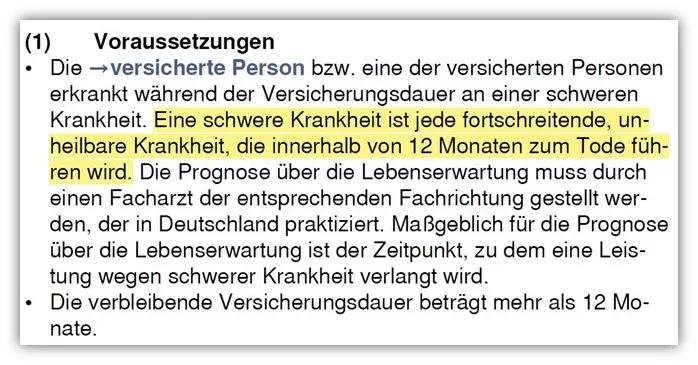 Allianz Risikolebensversicherung vorgezogene Todesfallleistung – Bedingungen