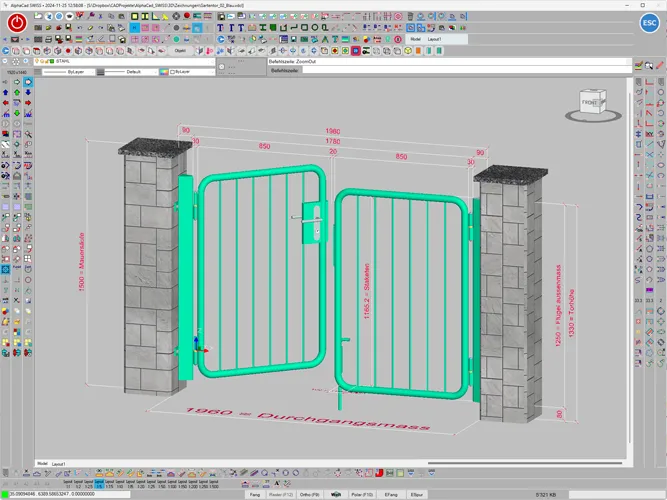 alphaCad 2D/3D-Zeichenoberfläche