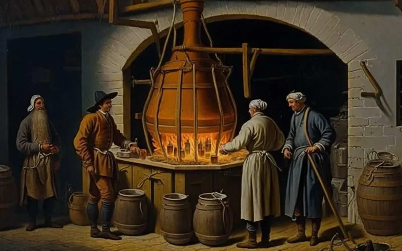 Alte Armagnac-Flasche in einem Keller