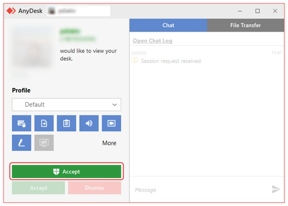 Anfrage zur Verbindungsbestätigung auf dem Remote-Gerät