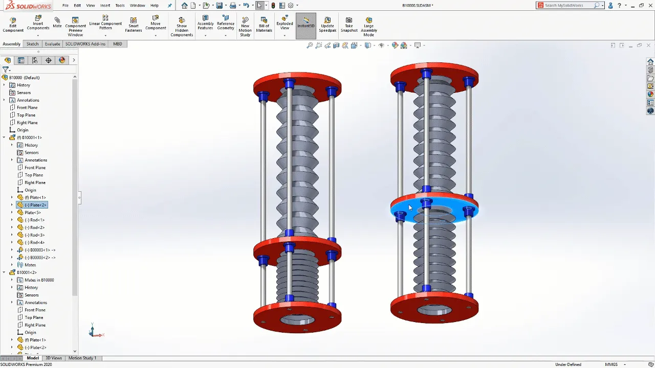 Animation einer flexiblen Balg-Komponente, die sich automatisch an Referenzänderungen in SOLIDWORKS 2020 anpasst
