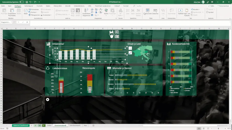 Animation: Excel Datenschnitt in ein Kennzahlen-Dashboard einfügen