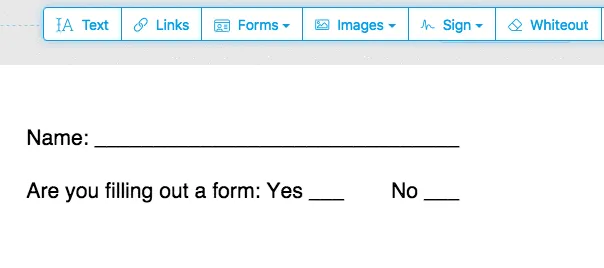 Animation: Nicht-interaktives PDF-Formular ausfüllen mit Textwerkzeug und Häkchen setzen.