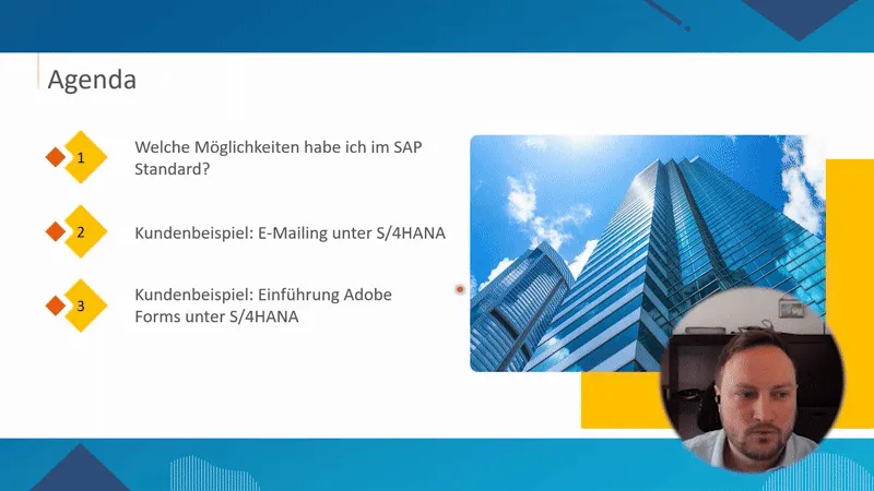Animiertes GIF zum Webinar über die Änderungen im Outputmanagement mit SAP S/4HANA bei Formularen und E-Mails