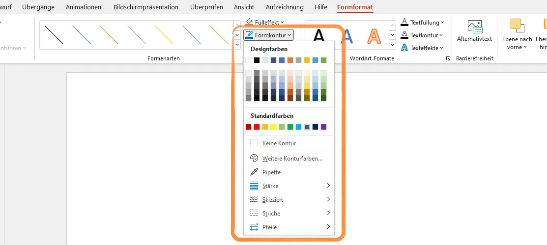 Anpassung der Formkontur für PowerPoint-Pfeile im Menüband