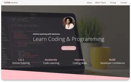 Ansicht einer Webseiten-Vorlage für Tutoren oder Online-Lehrer, entwickelt mit W3Schools Spaces, mit Kursangeboten und Kontaktmöglichkeiten.