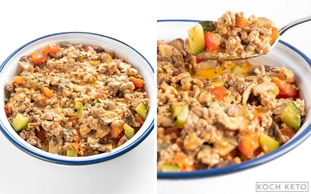 Ansprechende Low Carb Hackfleischpfanne mit viel frischem Gemüse