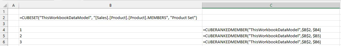 Anwendung von CUBESET und CUBERANKEDMEMBER zur Auflistung von Produkten