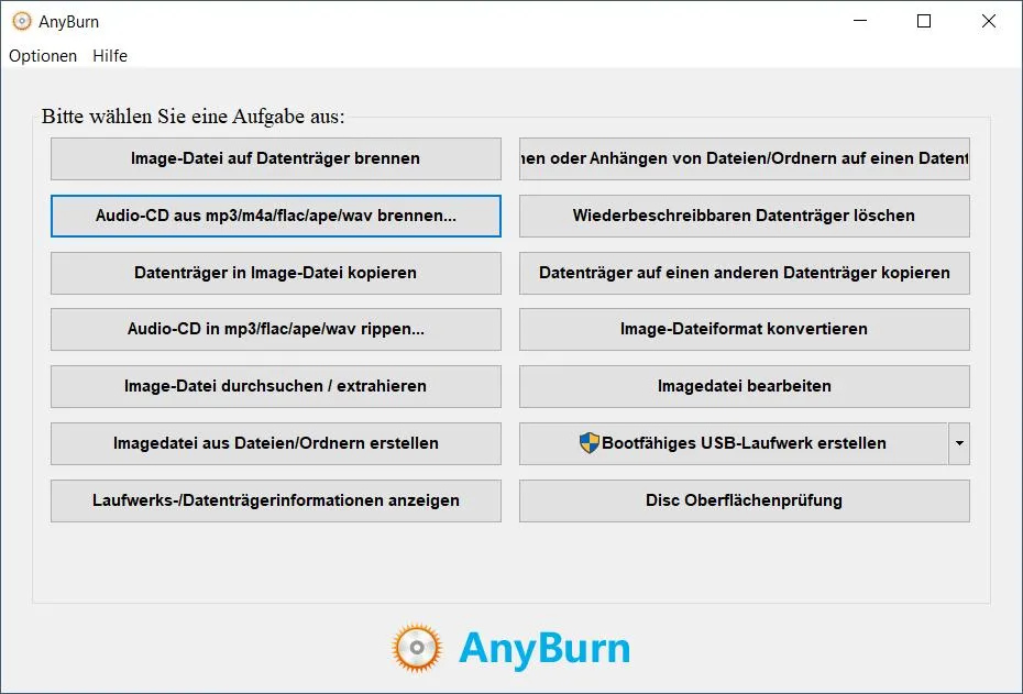 Anyburn Brennsoftware für Windows und Linux