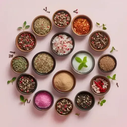 Auswahl an Gewürzmischungen und Kräutern