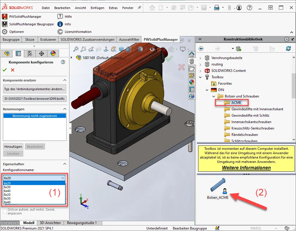 Auswahl der Grössenkonfiguration im SOLIDWORKS