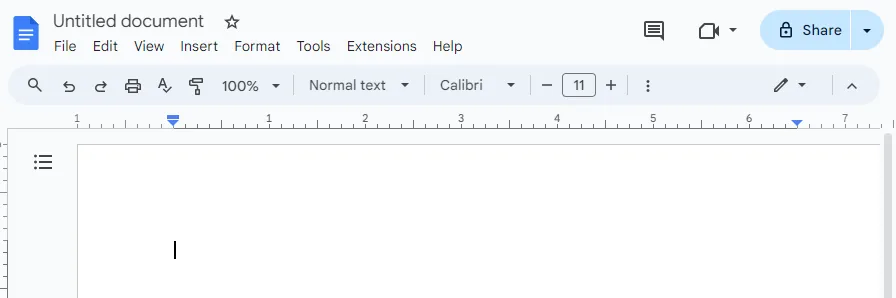 Auswahl eines leeren Dokuments in Google Docs zur Erstellung eines Formulars