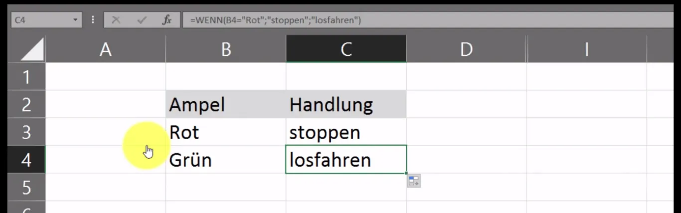 Auswertung der WENN Funktion für "Grün" in Excel