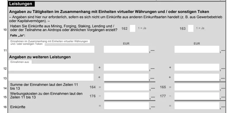Auszug aus dem deutschen Steuerformular Anlage SO für Einkünfte