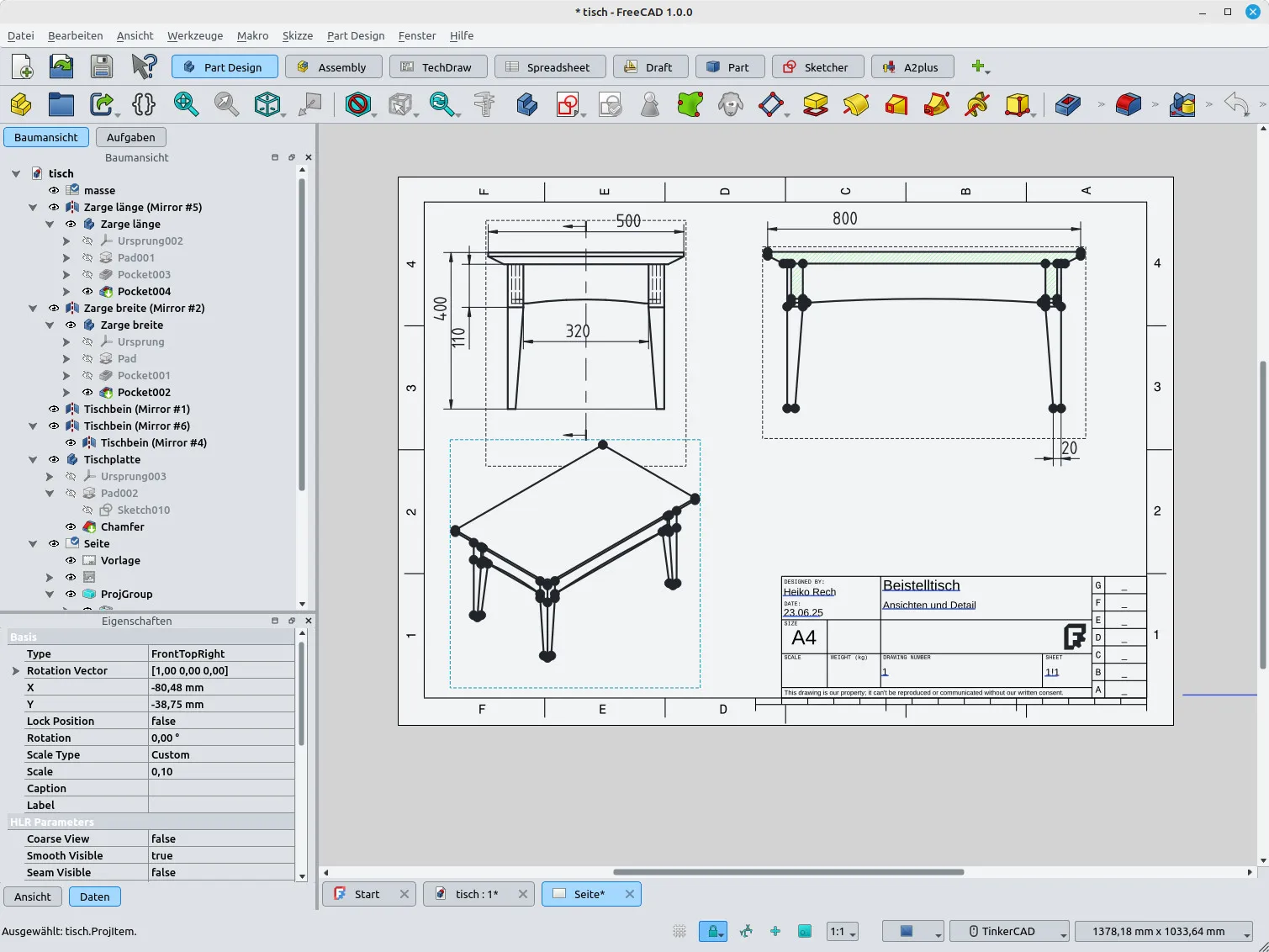 Automatisch generierte Ansichten in FreeCAD