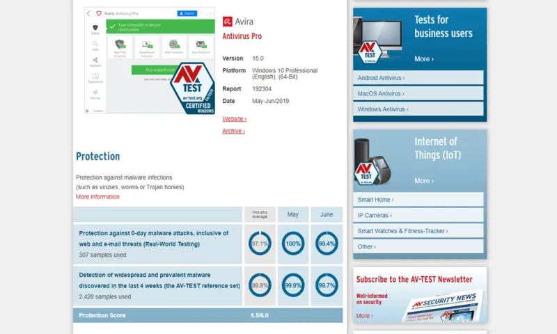 Avira AV-Test Ergebnisse Juni 2019