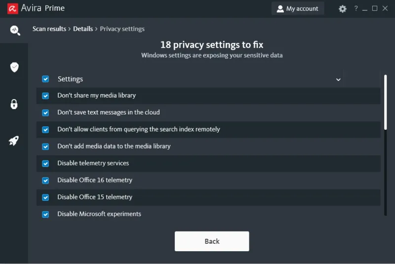 Avira: Behobene Datenschutz-Einstellungen nach dem Smart Scan