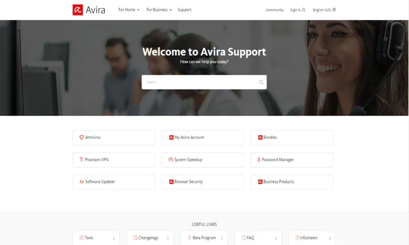 Avira Kundensupport Webseite