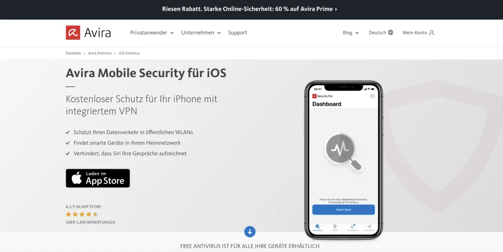 Avira Mobile Security App auf einem iPhone – umfassender Schutz für iOS-Geräte