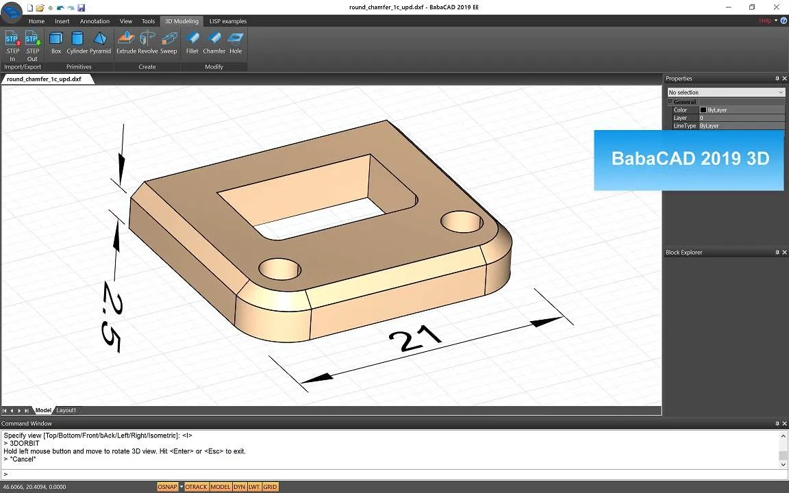 BabaCAD 2019 Enterprise Edition: 3D-Modellierungsansicht mit vielfältigen Werkzeugen