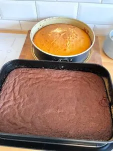 Basis für die Pferdekuchen: Limokuchen und Schokokuchen