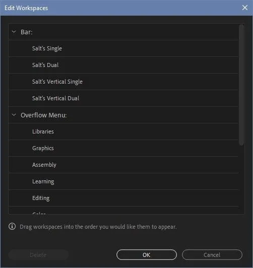 Bearbeiten der Workspaces in Adobe Premiere Pro: Arbeitsbereiche ausblenden und verwalten