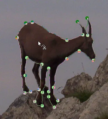 Beispiel der Verwendung der GIMP &quot;Magische Schere&quot; zur Erstellung einer Auswahl um ein Objekt