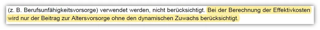 Beispiel für die Ausweisung der Effektivkosten einer fondsgebundenen Rentenversicherung, bei der die Dynamisierung keine Berücksichtigung findet.