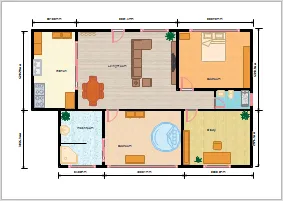 Beispiel für einen 2-Schlafzimmer-Bauplan mit farbiger Gestaltung in EdrawMax