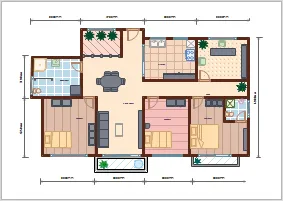 Beispiel für einen 3-Schlafzimmer-Bauplan in EdrawMax