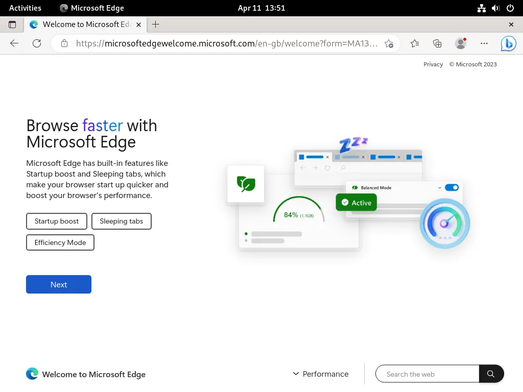 Benutzererfahrung innerhalb von Microsoft Edge auf Debian Linux