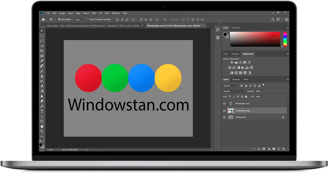 Benutzeroberfläche von Adobe Photoshop CC bei der Bildbearbeitung, professionelle Werkzeuge