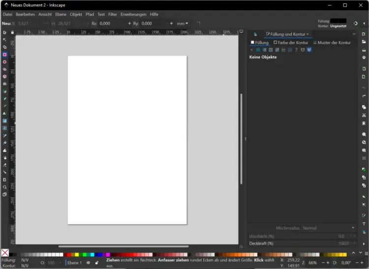 Benutzeroberfläche von Inkscape, die für Illustrator-Nutzer vertraut wirkt