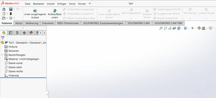 Benutzeroberfläche von SOLIDWORKS mit Einstellungen für Einheiten und Normen